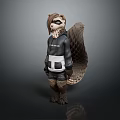 3D Anthropomorphic Creature Character Model With Bushy Tail Black Jacket Goggles And Gloves