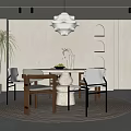 Modern Restaurant Interior With Round Dining Table Arch Wall Decor And Pendant Light 3d model