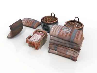 Vintage Textile Home Essentials Including Baskets And Cushions 3d model