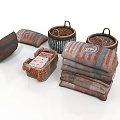 Vintage Textile Home Essentials Including Baskets And Cushions 3d model