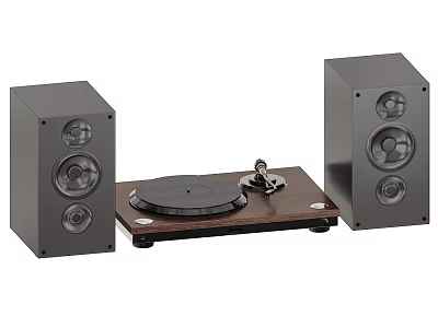 Gray Speakers And Wooden Turntable Hi-Fi Audio System Setup 3d model