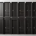 Multiple Black Hinged Doors With Various Panel Patterns For Home Interior Design 3d model