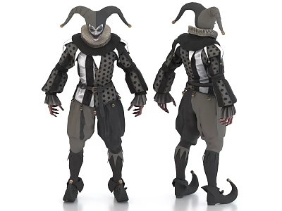 Game Movie Character Jester With Armor Style Outfit Spotted Patterns Jester Hat Front Back View 3d model