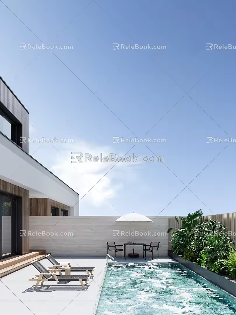 Modern Courtyard Outdoor Courtyard Pool 3d model