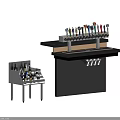 Commercial Bar Counter With Multiple Beer Taps Black Top And Wine Display Rack