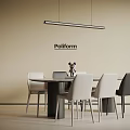 Poliform Modern Dining Space With Table Chairs And Pendant Light Fixture 3d model