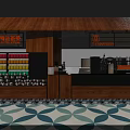 Modern Bubble Tea Shop Interior With Wooden Counter Colorful Display Shelves And Brewing Equipment