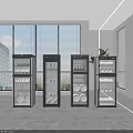 Modern Kitchen Interior With Four Black Glass Door Cabinets Holding Plates And Cups