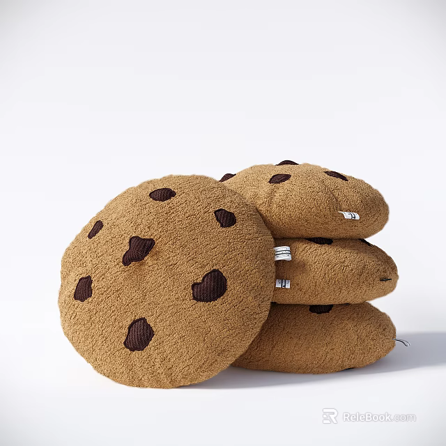 Soft Brown Chocolate Chip Cookie Shaped Plush Cushions Stack On White Background 3d model