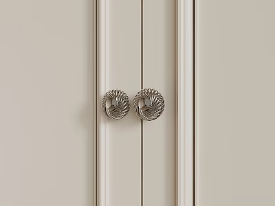 Elegant Silver Spiral Pattern Door Handles On Light Colored Wooden Panel 3d model