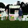 Charming Outdoor Check-in Photo Spot On Grassland With Stall Balloons Flower Bouquets And Teepee