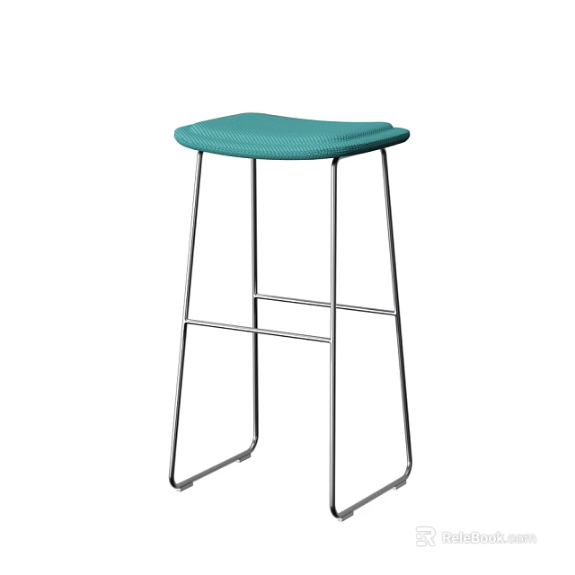 Modern Bar Stool With Blue Padded Seat And Stainless Steel Frame 3d model 
