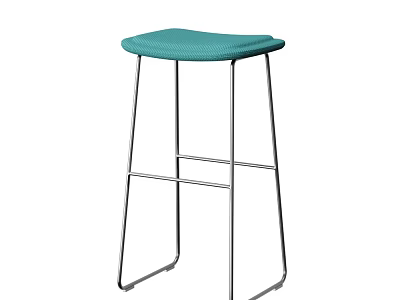 Modern Bar Stool With Blue Padded Seat And Stainless Steel Frame 3d model
