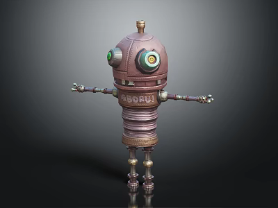 Vintage Robot ABBOT Featuring Mechanical Arms Legs Green Eyes Metallic Body 3d model