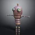 Vintage Robot ABBOT Featuring Mechanical Arms Legs Green Eyes Metallic Body