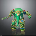 Green Elephant Toy Figure with Ornate Colorful Patterns and Holding Decorative Sword