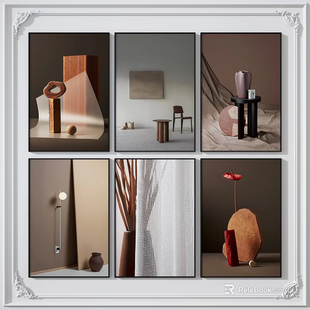 Modern Minimalist Home Decorative Items Featuring Sculptures Vases And Furniture Elements 3d model 
