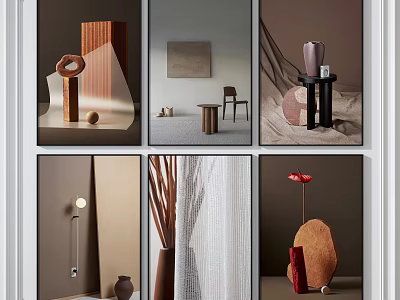 Modern Minimalist Home Decorative Items Featuring Sculptures Vases And Furniture Elements 3d model