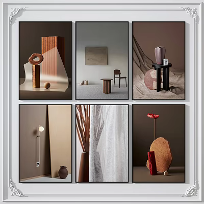 Modern Minimalist Home Decorative Items Featuring Sculptures Vases And Furniture Elements 3d model