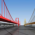 Different Types Of Bridge Design Featuring Red Yellow Cable Structures And Architectural Details