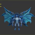 Fantasy Game Movie Character With Large Blue Wings And Horned Mythical Design