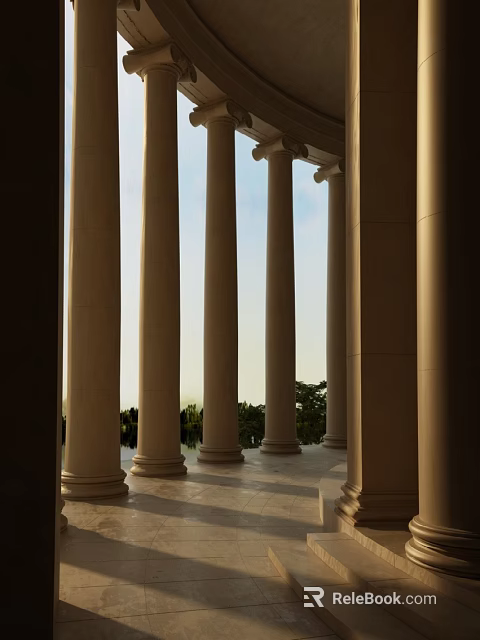 Classical Roman Columns in Stately Architectural Portico With Sunlight and Stone Floor 3d model 