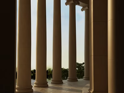 Classical Roman Columns in Stately Architectural Portico With Sunlight and Stone Floor 3d model