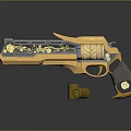 Decorative Revolver With Golden Engraved Patterns Black Grip And Bullet Casing