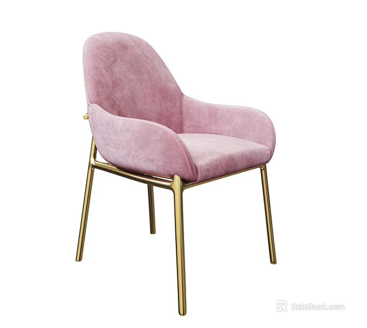 Comfortable Pink Velvet Accent Chair With Golden Metal Legs And Modern Design 3d model 