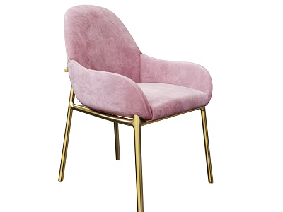 Comfortable Pink Velvet Accent Chair With Golden Metal Legs And Modern Design 3d model