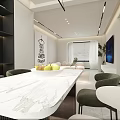 Modern Dining Living Room Interior With Sofa Dining Table Pendant Light And Wall Art