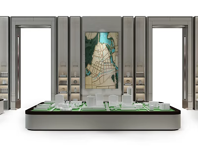 Commercial Equipment Display Model Featuring Map and Building Structures on Platform 3d model