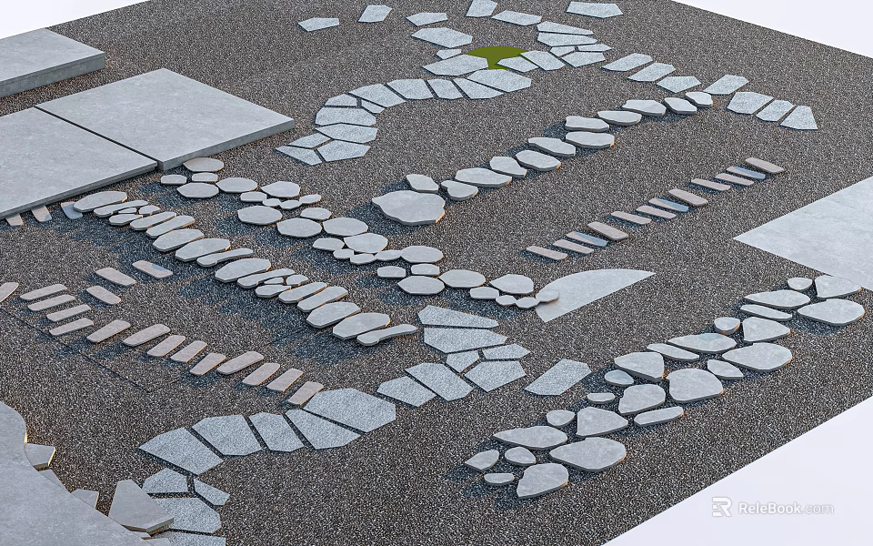 Garden Stepping Stone Path With Irregular Stone Slabs On Gravel Surface 3d model