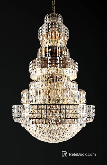 Luxurious Multi Tiered Crystal Chandelier With Elegant Design And Sparkling Transparent Crystals 3d model 