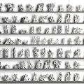 Various Stone And Wood Crafted Decorative Figurines Displayed On Multi Layered Shelves