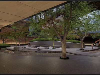 Tranquil Garden Landscape Design With Lush Trees Stone Pathways And Water Features 3d model