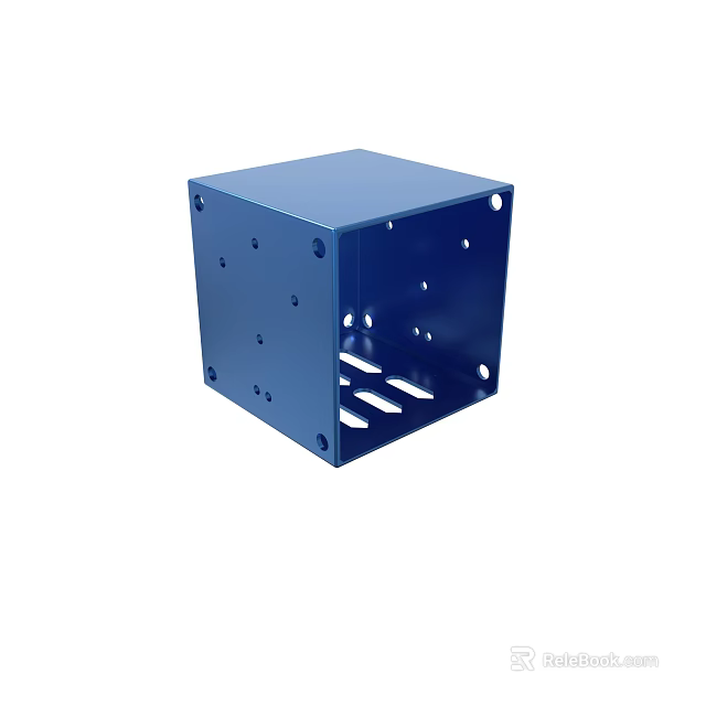 Blue Cuboid Metal Enclosure With Multiple Perforations And Mounting Holes 3d model