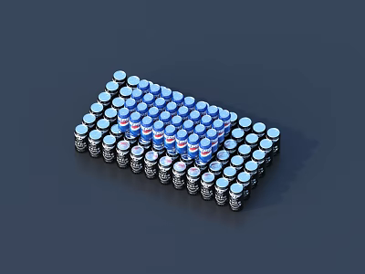 Neatly Arranged Beverage Cans With Blue And Red Lids In Rectangular Formation On Dark Background 3d model