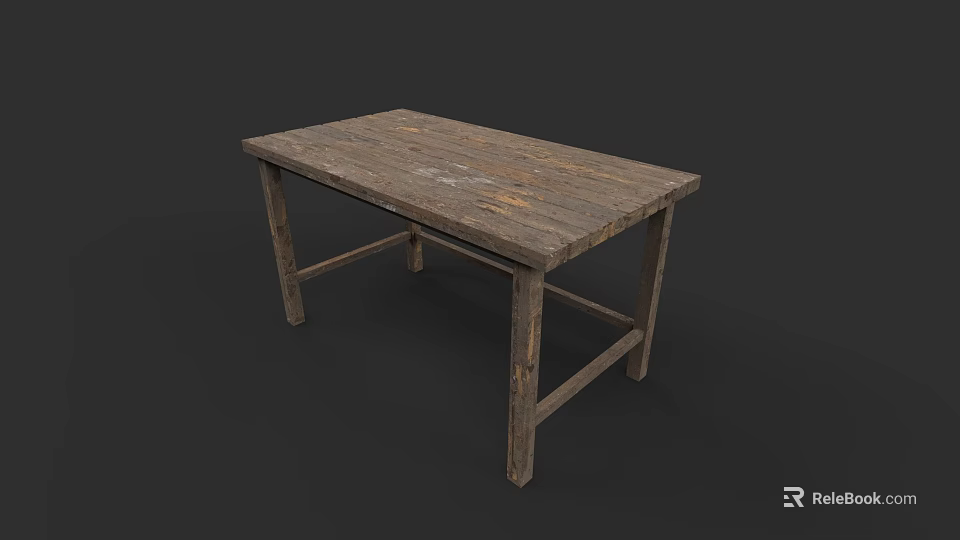 Distressed Wooden Dining Table Set With Natural Grain And Simple Leg Design 3d model 