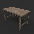 Distressed Wooden Dining Table Set With Natural Grain And Simple Leg Design