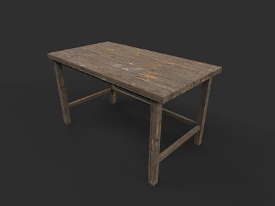 Distressed Wooden Dining Table Set With Natural Grain And Simple Leg Design 3d model