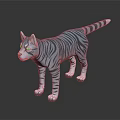 Blue And White Striped Cat Figure Standing On Dark Reflective Surface