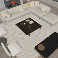 Modern L shaped Sofa And Wooden Coffee Table Set With Pillows In Living Room