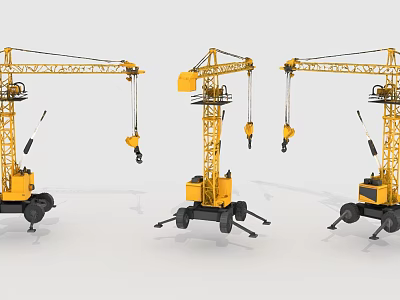 Yellow Functional Mobile Construction Cranes with Wheeled Base and Lifting Booms 3d model