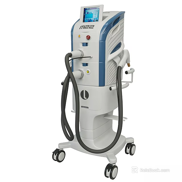 White and Blue M22 Mobile Medical Trolley with Wheels Control Panel and Hoses 3d model 