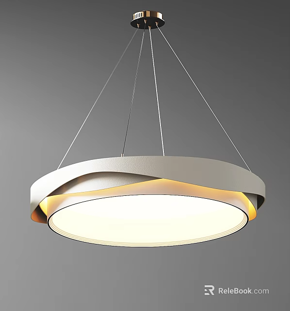 Modern Round Pendant Light With Curved White Frame And Warm Yellow LED Glow 3d model 