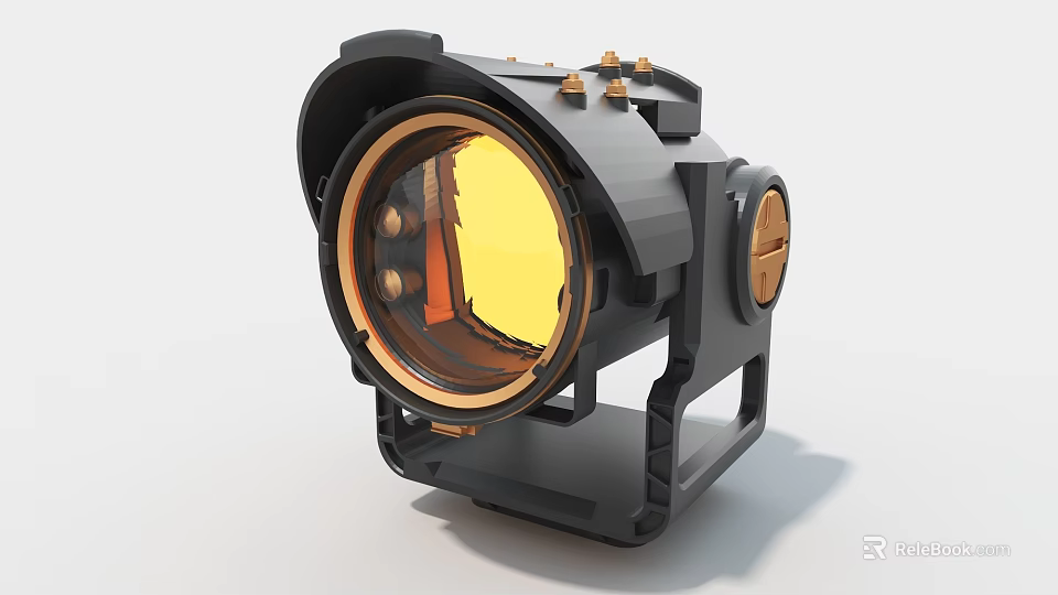 Industrial Equipment With Yellow Circular Lens Black Frame Metallic Components and Heavy Duty Support Stand 3d model 
