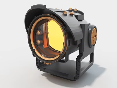 Industrial Equipment With Yellow Circular Lens Black Frame Metallic Components and Heavy Duty Support Stand 3d model