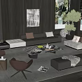 Modern Living Room Sofa Coffee Table Combination With Armchairs Floor Lamp And Window View