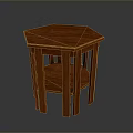 Modern Wooden Small Table With Hexagonal Red Tabletop And Lower Shelf Design 3d model